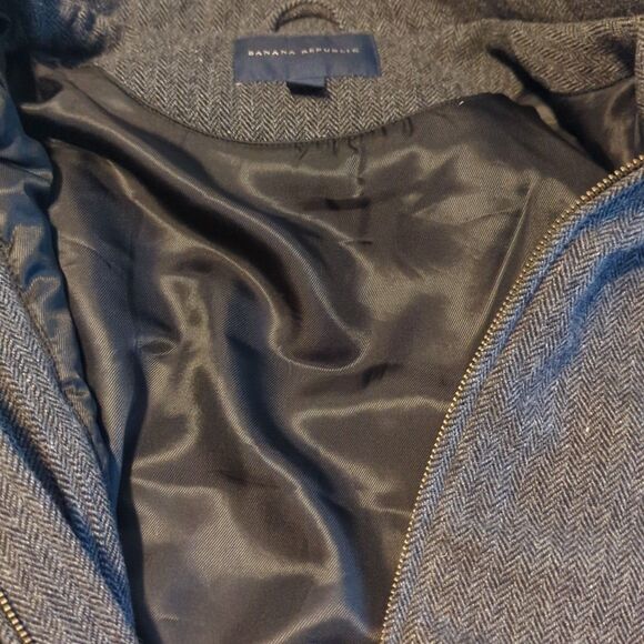 Banana Republic Car Jacket Coat Mens XL Gray Herringbone Wool Band Collar - Picture 6 of 9